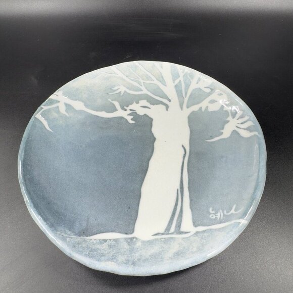 Vintage Oriental Hand Made Studio Pottery Dish Plate Tree Scene Artist Signed - Picture 11 of 14